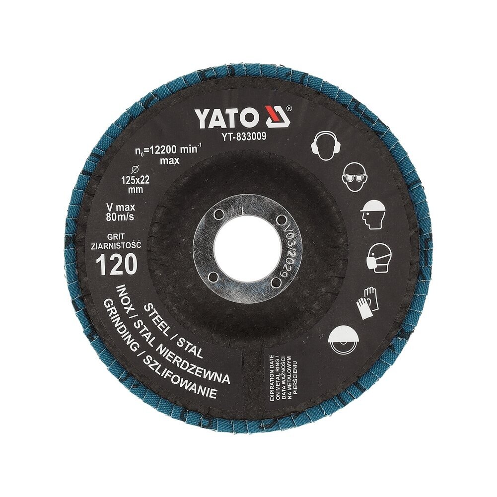 Šlifavimo diskas lapelinis | ZIRCONIUM | P120 | 125X22mm | 10 vnt YATO 2 Šlifavimo diskas lapelinis | ZIRCONIUM | P120 | 125X22mm | 10 vnt YATO 2