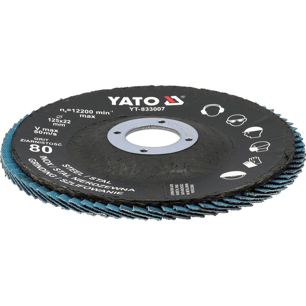 Šlifavimo diskas lapelinis | ZIRCONIUM | P80 | 125X22mm | 10 vnt YATO 1 Šlifavimo diskas lapelinis | ZIRCONIUM | P80 | 125X22mm | 10 vnt YATO 1