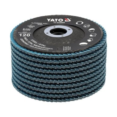 Šlifavimo diskas lapelinis | ZIRCONIUM | P120 | 125X22mm | 10 vnt YATO