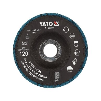Šlifavimo diskas lapelinis | ZIRCONIUM | P120 | 125X22mm | 10 vnt YATO 2 Šlifavimo diskas lapelinis | ZIRCONIUM | P120 | 125X22mm | 10 vnt YATO 2