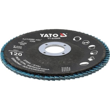 Šlifavimo diskas lapelinis | ZIRCONIUM | P120 | 125X22mm | 10 vnt YATO 1