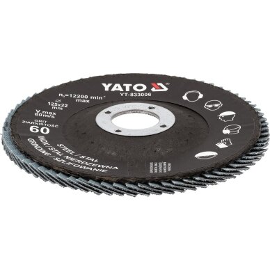 Šlifavimo diskas lapelinis | ZIRCONIUM | P60 | 125X22mm | 10 vnt YATO 3 Šlifavimo diskas lapelinis | ZIRCONIUM | P60 | 125X22mm | 10 vnt YATO 3