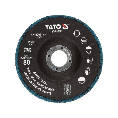 Šlifavimo diskas lapelinis | ZIRCONIUM | P80 | 125X22mm | 10 vnt YATO 2 Šlifavimo diskas lapelinis | ZIRCONIUM | P80 | 125X22mm | 10 vnt YATO 2