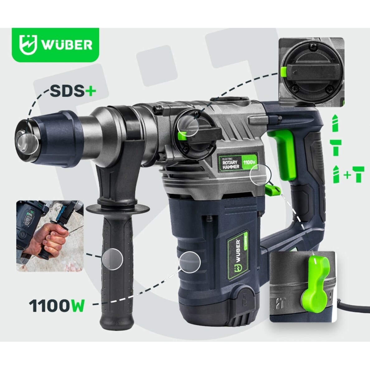 Smūginis perforatorius WUBER SDS+ 1100W su 5J smūgio jėga 6