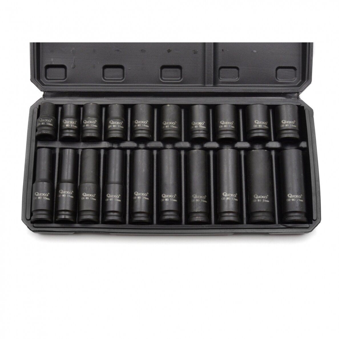 Smūginių galvučių rinkinys 10-19mm (ilgos+trumpos) 1/2" 20vnt. 2 Smūginių galvučių rinkinys 10-19mm (ilgos+trumpos) 1/2" 20vnt. 2
