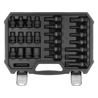 Smūginių E6-E24 galvučių ir antgalių T30-T70/M8-M18 rinkinys | 1/2" | 25 vnt YATO