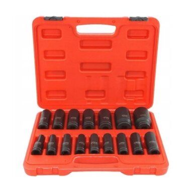 Smūginių ilgų galvučių rinkinys 10-32mm 1/2" 16vnt. Smūginių ilgų galvučių rinkinys 10-32mm 1/2" 16vnt.