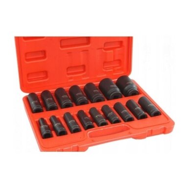 Smūginių ilgų galvučių rinkinys 10-32mm 1/2" 16vnt. Smūginių ilgų galvučių rinkinys 10-32mm 1/2" 16vnt.