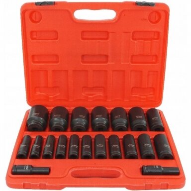 Smūginių ilgų galvučių rinkinys 10-38mm 1/2" 20vnt. Smūginių ilgų galvučių rinkinys 10-38mm 1/2" 20vnt.