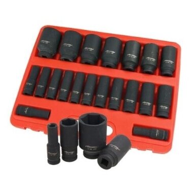 Smūginių ilgų galvučių rinkinys 10-38mm 1/2" 20vnt. Smūginių ilgų galvučių rinkinys 10-38mm 1/2" 20vnt.