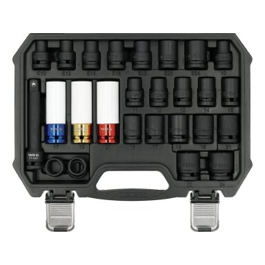 Smūginių ilgų ir trumpų galvučių rinkinys | 12,7 mm (1/2") | 10-24 mm | E10-E24 | 24 vnt YATO