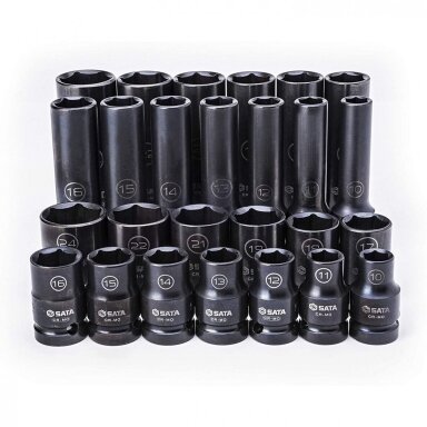 1/2" Smūginių prailgintų ir trumpų galvučių komplektas 10-24mm (PLONASIENĖS) 26 vnt. 1/2" Smūginių prailgintų ir trumpų galvučių komplektas 10-24mm (PLONASIENĖS) 26 vnt.
