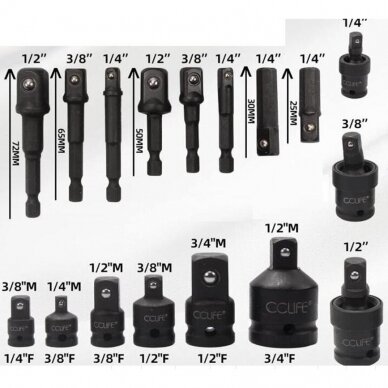 Smūginių adapterių ir šarnyrų, kardanų rinkinys Cr-Mo 17vnt. Essen Tools H640617 3 Smūginių adapterių ir šarnyrų, kardanų rinkinys Cr-Mo 17vnt. Essen Tools H640617 3