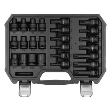 Smūginių E6-E24 galvučių ir antgalių T30-T70/M8-M18 rinkinys | 1/2" | 25 vnt YATO 1