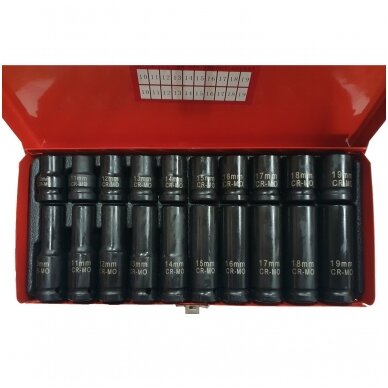 Smūginių galvučių rinkinys 10-19mm (ilgos+trumpos) 1/2" 20vnt. 3 Smūginių galvučių rinkinys 10-19mm (ilgos+trumpos) 1/2" 20vnt. 3
