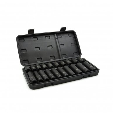 Smūginių galvučių rinkinys 10-19mm (ilgos+trumpos) 1/2" 20vnt. 1 Smūginių galvučių rinkinys 10-19mm (ilgos+trumpos) 1/2" 20vnt. 1