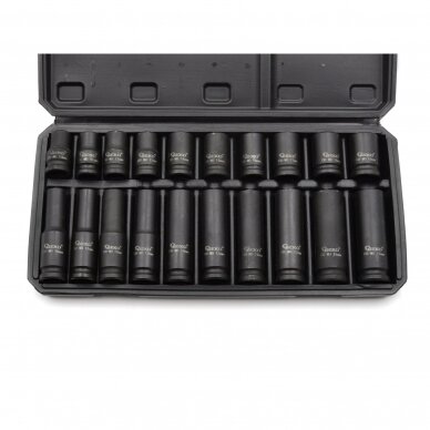 Smūginių galvučių rinkinys 10-19mm (ilgos+trumpos) 1/2" 20vnt. 2 Smūginių galvučių rinkinys 10-19mm (ilgos+trumpos) 1/2" 20vnt. 2