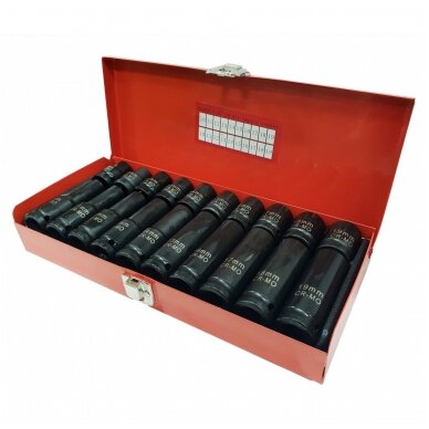 Smūginių galvučių rinkinys 10-19mm (ilgos+trumpos) 1/2" 20vnt. 4 Smūginių galvučių rinkinys 10-19mm (ilgos+trumpos) 1/2" 20vnt. 4