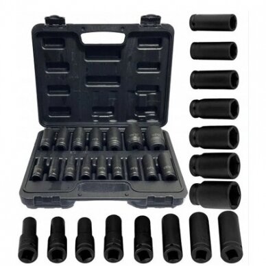 Smūginių ilgų galvučių rinkinys 10-32mm 1/2" 16vnt. 3 Smūginių ilgų galvučių rinkinys 10-32mm 1/2" 16vnt. 3