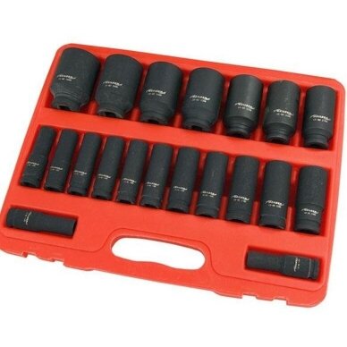 Smūginių ilgų galvučių rinkinys 10-38mm 1/2" 20vnt. 2 Smūginių ilgų galvučių rinkinys 10-38mm 1/2" 20vnt. 2