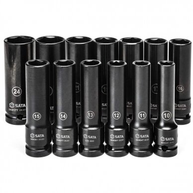 1/2" Smūginių prailgintų galvučių komplektas 10-24mm (PLONASIENĖS) 13 vnt. 1 1/2" Smūginių prailgintų galvučių komplektas 10-24mm (PLONASIENĖS) 13 vnt. 1