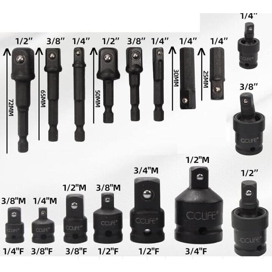 Smūginių adapterių ir šarnyrų, kardanų rinkinys Cr-Mo 17vnt. Essen Tools H640617 3 Smūginių adapterių ir šarnyrų, kardanų rinkinys Cr-Mo 17vnt. Essen Tools H640617 3