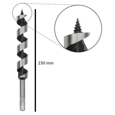 Spiralinis medžio grąžtas, 230 mm ilgio Spiralinis medžio grąžtas, 230 mm ilgio