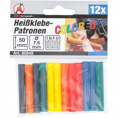 Spalvotos klijų lazdelės Ø7,5mm x 50mm, 12vnt. Kraftman 80849 2 Spalvotos klijų lazdelės Ø7,5mm x 50mm, 12vnt. Kraftman 80849 2