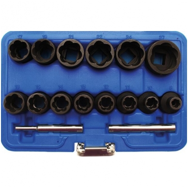 Specialus sraigtiniai ištraukikliai 12,5mm(1/2") 8-27mm 16vnt. Specialus sraigtiniai ištraukikliai 12,5mm(1/2") 8-27mm 16vnt.