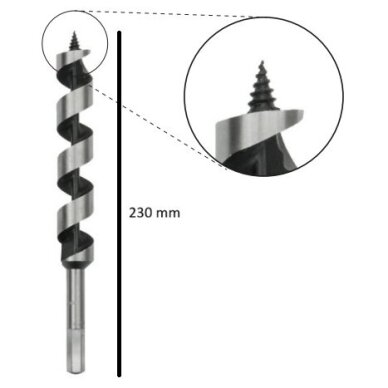 Spiralinis medžio grąžtas, 230 mm ilgio 1 Spiralinis medžio grąžtas, 230 mm ilgio 1