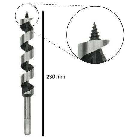 Spiralinis medžio grąžtas, 230 mm ilgio 1 Spiralinis medžio grąžtas, 230 mm ilgio 1