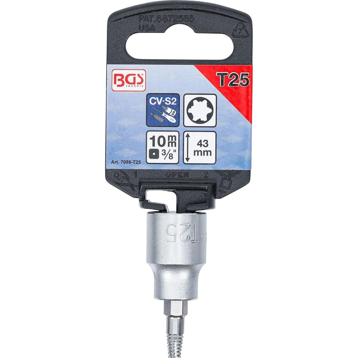Sraigtinis ištraukimo antgalis | 10 mm (3/8") | pažeistam T-Star (Torx) T25 7098-T25 BGS Technic Sraigtinis ištraukimo antgalis | 10 mm (3/8") | pažeistam T-Star (Torx) T25 7098-T25 BGS Technic