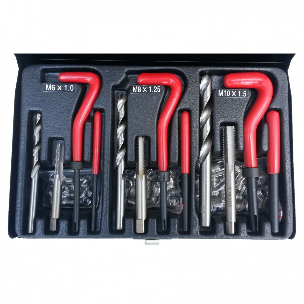 Sriegio atnaujinimo, remonto rinkinys M6x1/M8x1,25/M10x1,5. 88 vnt Sriegio atnaujinimo, remonto rinkinys M6x1/M8x1,25/M10x1,5. 88 vnt