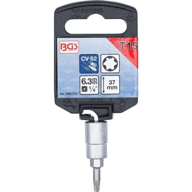 Sraigtinis ištraukimo antgalis | 6,3 mm (1/4") | pažeistam T-Star (Torx) T15 7098-T15 BGS Technic Sraigtinis ištraukimo antgalis | 6,3 mm (1/4") | pažeistam T-Star (Torx) T15 7098-T15 BGS Technic