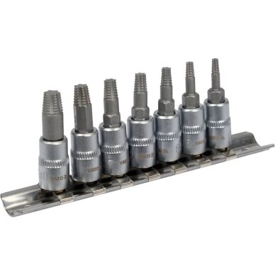 Sraigtiniai ištraukikliai | 6,3 mm (1/4") / 10 mm (3/8") | pažeistam T-Star (Torx) T10 - T40 | 7 vnt. YT-04581 YATO