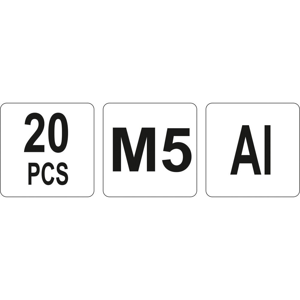 Srieginės kniedės aliuminės M5, 20vnt. YATO 3 Srieginės kniedės aliuminės M5, 20vnt. YATO 3