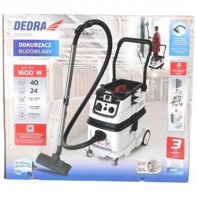Statybinis dulkių siurblys su automatinio filtro valymo funkcija, 1600W, 40L, M klasės filtras, DEDRA DED6609 9