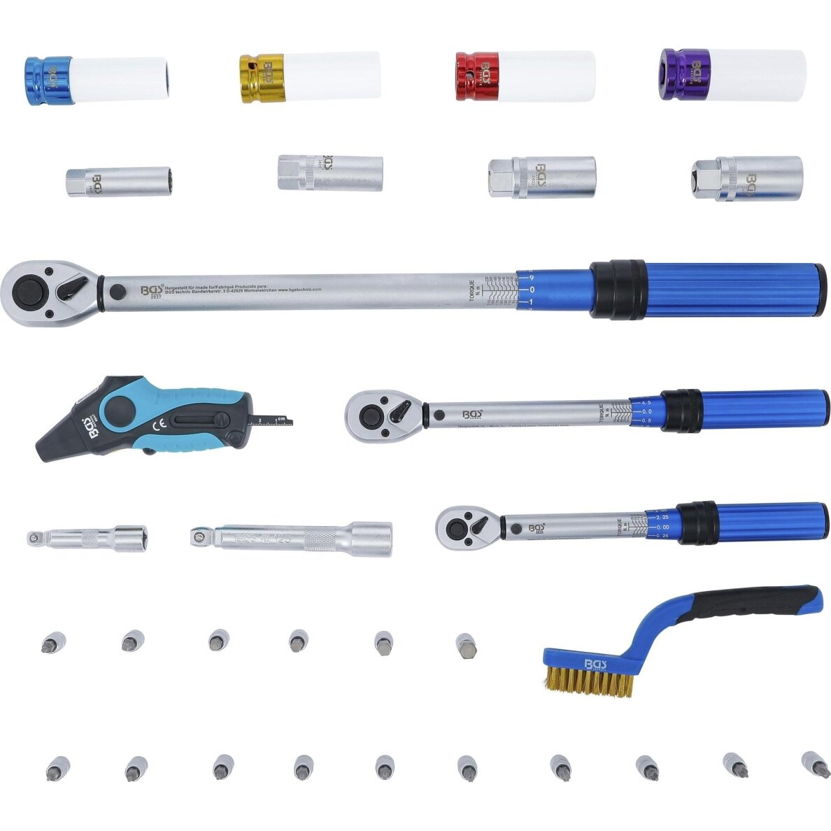 Sukimo momento veržliarakčių rinkinys | 6,3 mm (1/4"), 10 mm (3/8"), 12,5 mm (1/2") | 31 vnt. BGS 4
