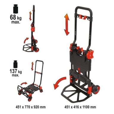 Sulankstomas transportavimo vežimėlis 2 viename, keliamoji galia 137kg YATO YT-37412 Sulankstomas transportavimo vežimėlis 2 viename, keliamoji galia 137kg YATO YT-37412