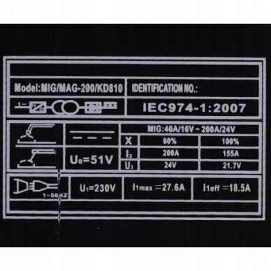 Suvirinimo pusautomatis be dujų Flux MIG200, Kraftdele KD810 9 Suvirinimo pusautomatis be dujų Flux MIG200, Kraftdele KD810 9