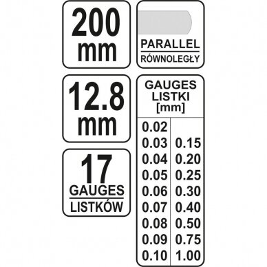 Tarpumačiai pailginti 17 lapelių 0,02-1 mm 200 mm 2