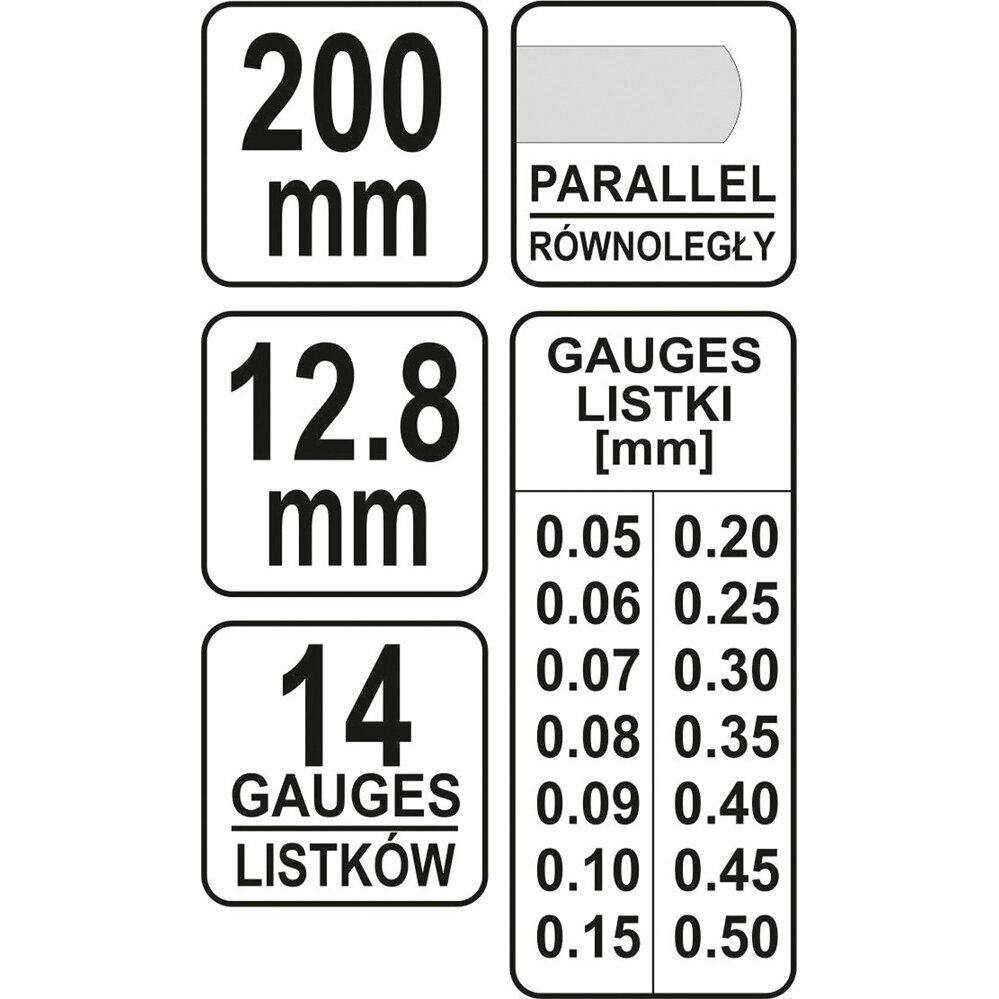 Tarpumačiai pailginti 14 lapelių 0,05-0,5 mm 200 mm 2 Tarpumačiai pailginti 14 lapelių 0,05-0,5 mm 200 mm 2