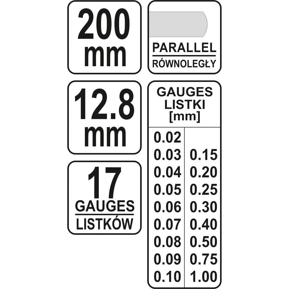 Tarpumačiai pailginti 17 lapelių 0,02-1 mm 200 mm 2 Tarpumačiai pailginti 17 lapelių 0,02-1 mm 200 mm 2