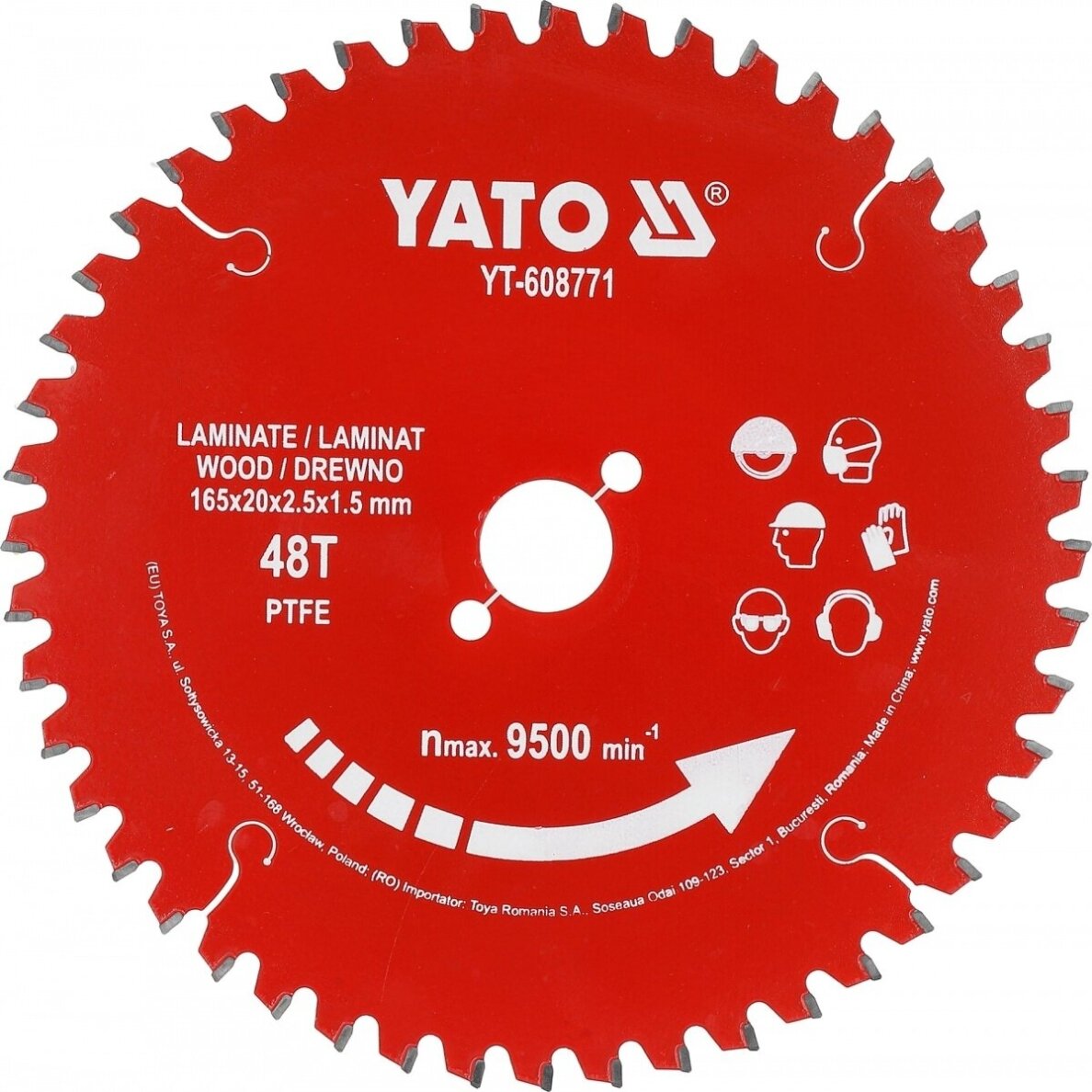 TCT pjovimo diskas laminatui ir medienai PTFE danga | 165 mm | 48 dantukai | 20 mm YATO