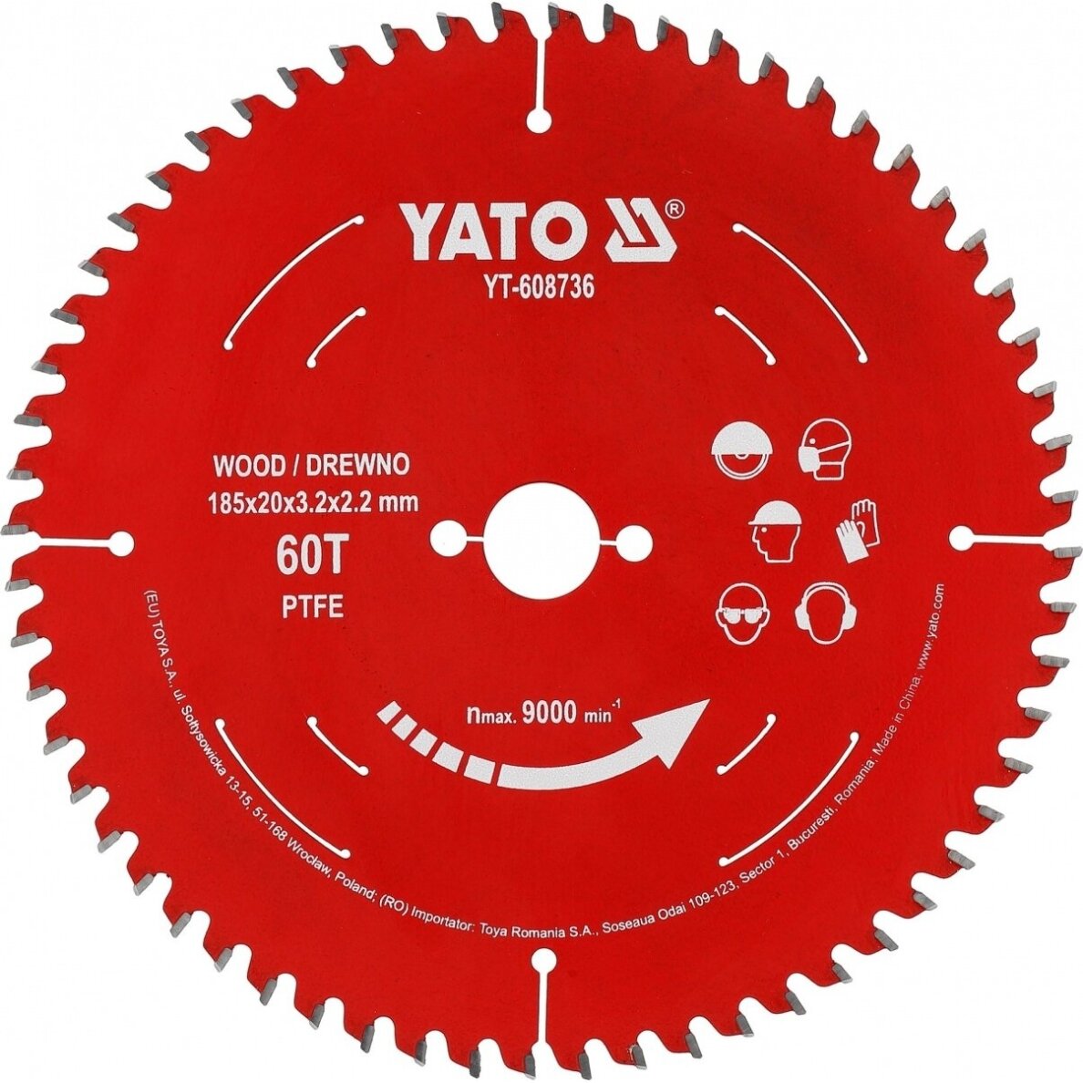 TCT pjovimo diskas medienai | 185 mm | 60 dantukų | 20 mm | su PTFE danga YATO TCT pjovimo diskas medienai | 185 mm | 60 dantukų | 20 mm | su PTFE danga YATO