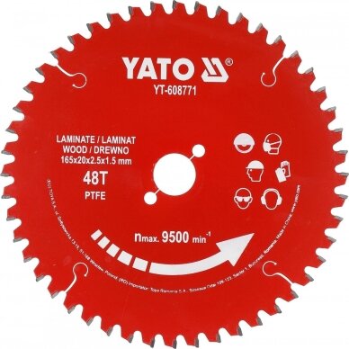 TCT pjovimo diskas laminatui ir medienai PTFE danga | 165 mm | 48 dantukai | 20 mm YATO