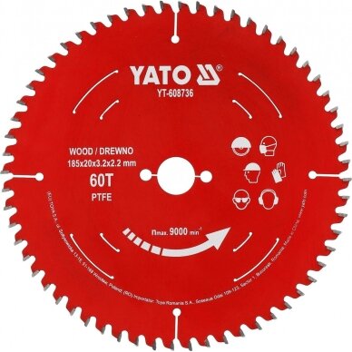 TCT pjovimo diskas medienai | 185 mm | 60 dantukų | 20 mm | su PTFE danga YATO