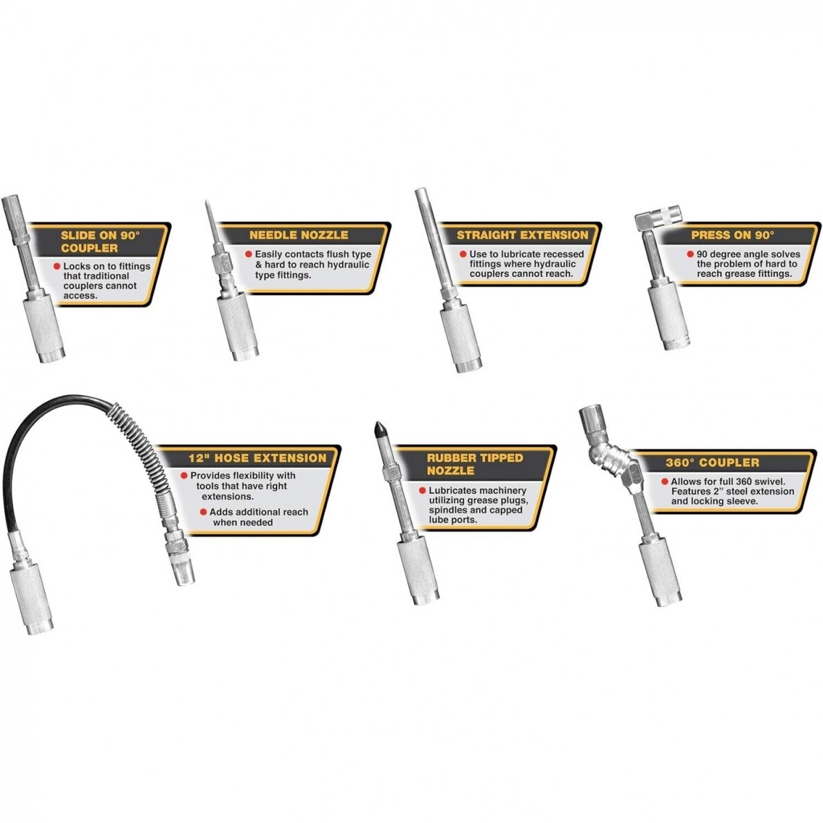 Tepimo pistoleto priedų komplektas 8vnt. Essen Tools GG8A 3 Tepimo pistoleto priedų komplektas 8vnt. Essen Tools GG8A 3
