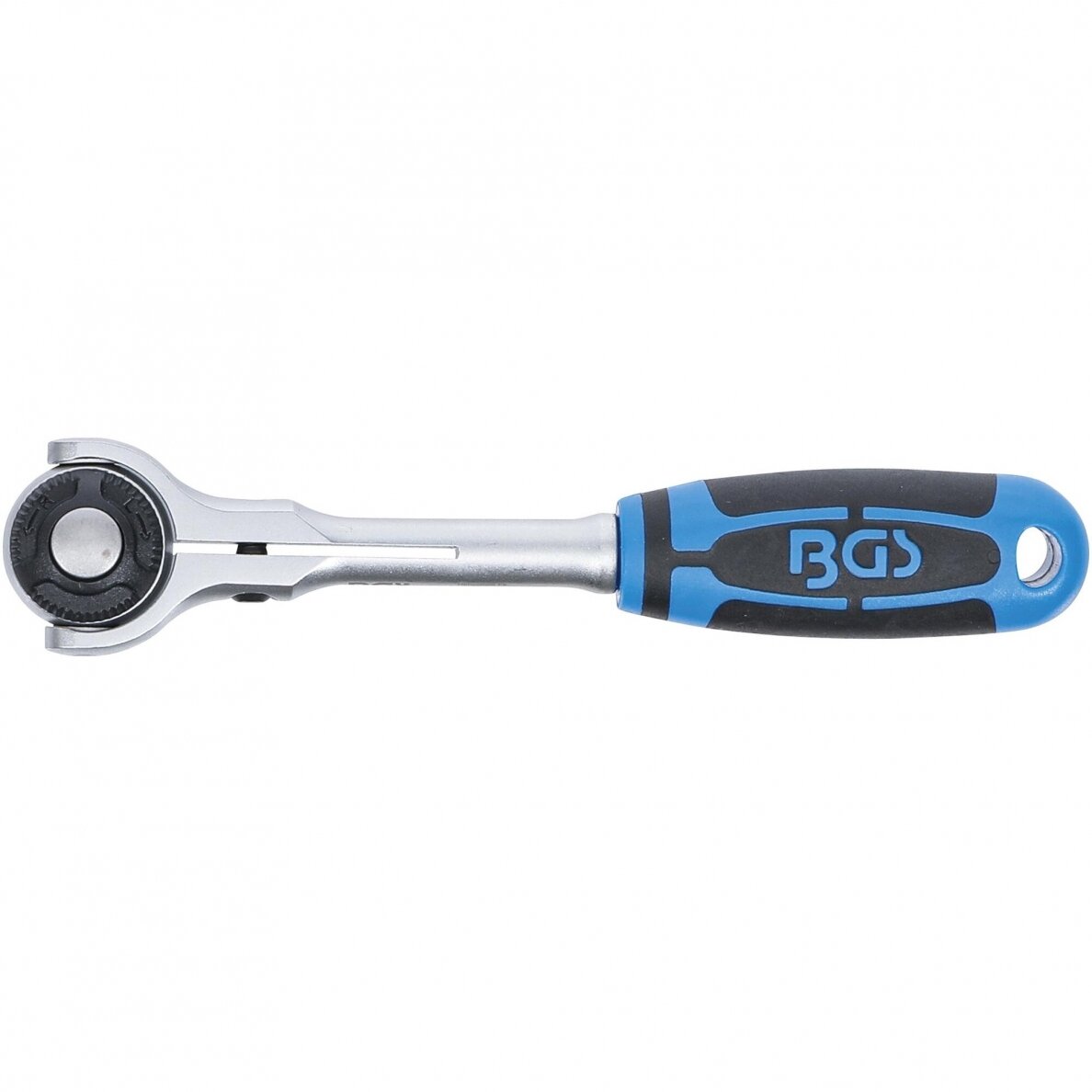 Terkšlinis raktas su psaukama galva 180°, smulkūs dantukai 1/4" BGS 112 1