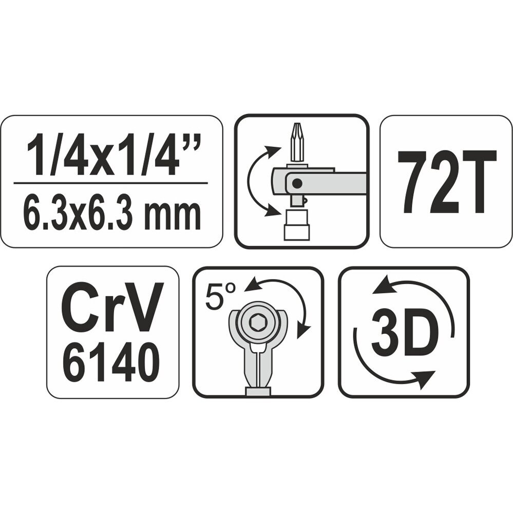 Terkšlė šarnyrinė 2in1 galvutėms ir antgaliams 6.3mm 1/4" YATO YT-03311 7 Terkšlė šarnyrinė 2in1 galvutėms ir antgaliams 6.3mm 1/4" YATO YT-03311 7